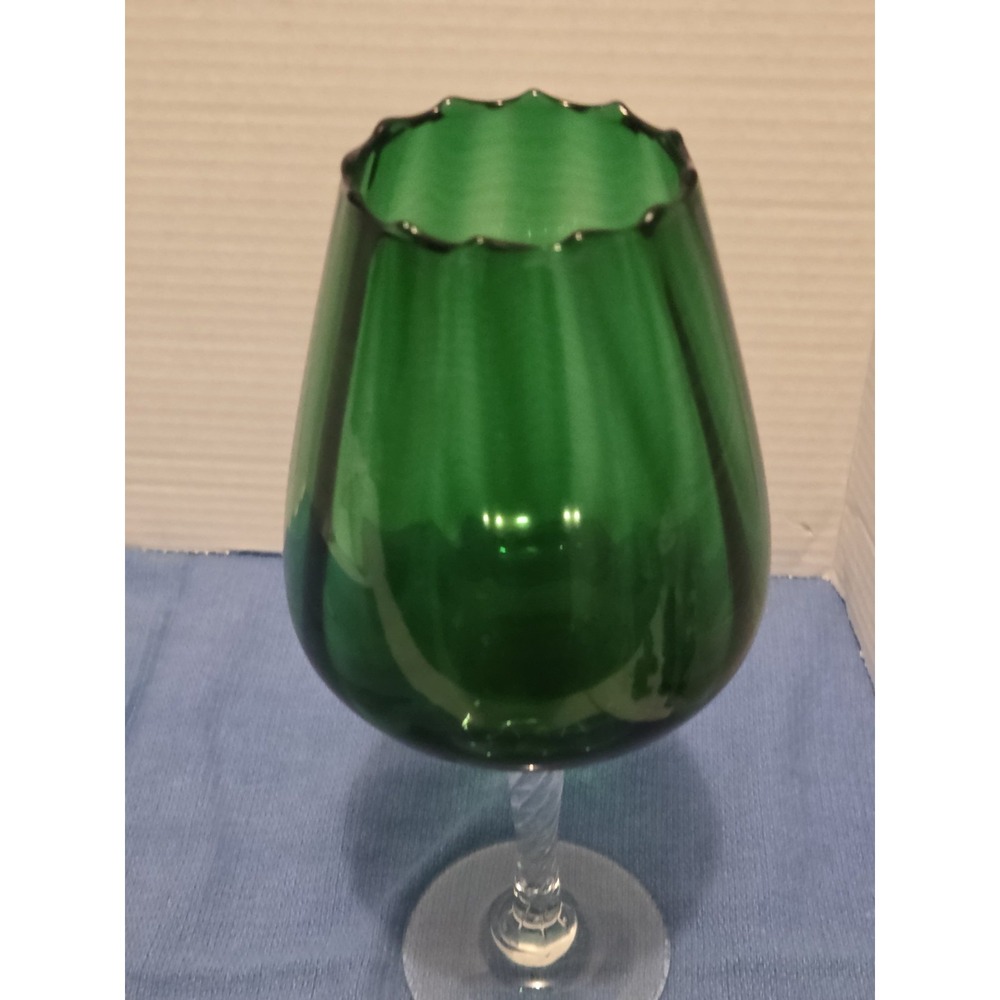 Vintage Long Stem Brandy Snifter~Emerald Green Glass Clear Stem Empoli? - Picture 3 of 6